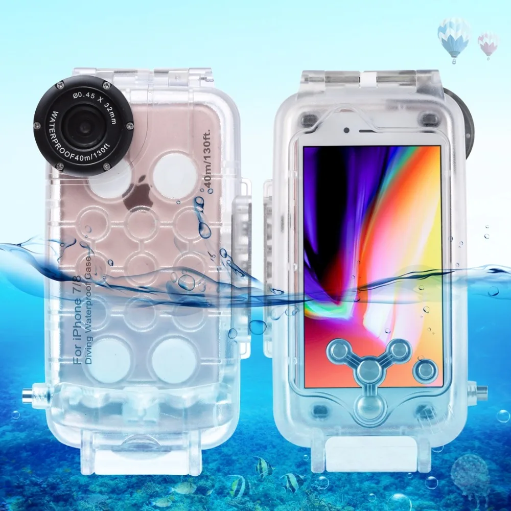 

For iPhone 7 & 8 Waterproof Diving Housing Cover Case PC ABS Bag 40m/130ft Underwater Housing Case Snorkeling Surfing Swimming