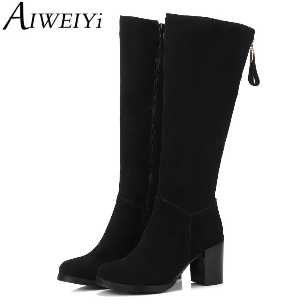 

AIWEIYi Woman Boots Fashion Thigh High Boots Sexy Square High Heel Boots for Women Fur Warm Winter Knight Boots Ladies Shoes