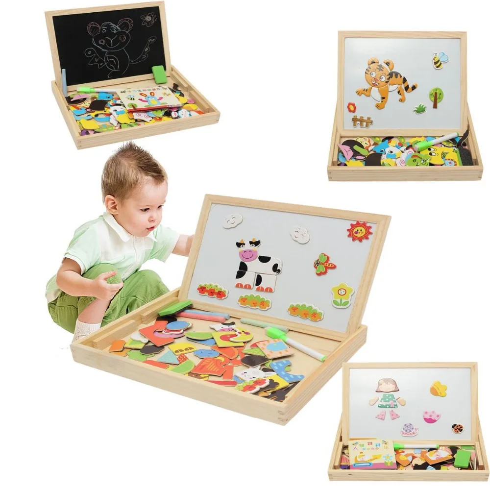 

Drawing Writing Board Magnetic Puzzle Double Easel Kid Wooden Toy Sketchpad Gift Children Intelligence Education Development To