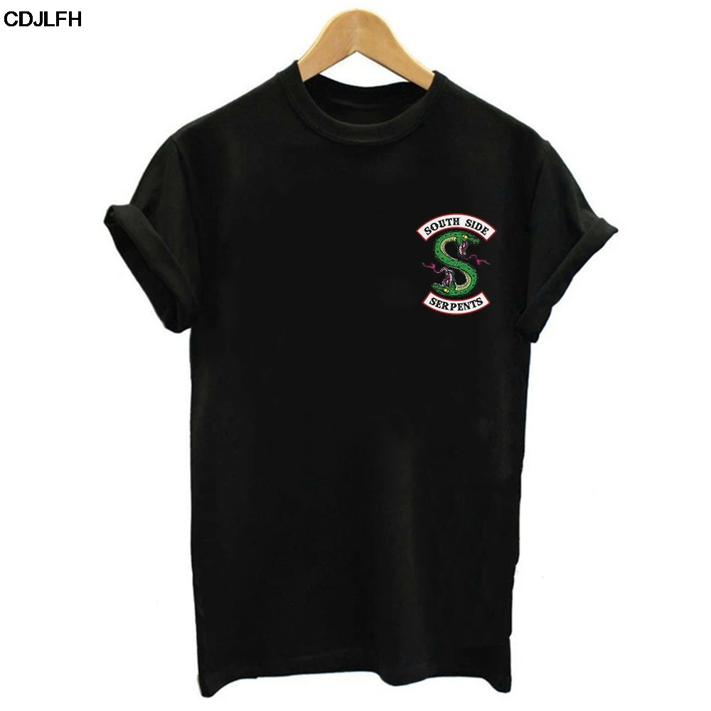 الصيف Riverdale T قميص المرأة زائد حجم الأزياء المحملة SouthSide الحيات Jughead الإناث التي شيرت المتناثرة الشارع الشهير قميص أسود