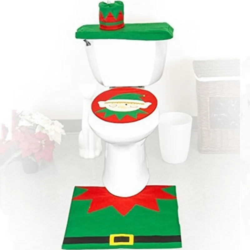

3Pcs/Set Christmas elf toilet set foot pad+Tank cover with paper storage function bathroom Christmas decorations