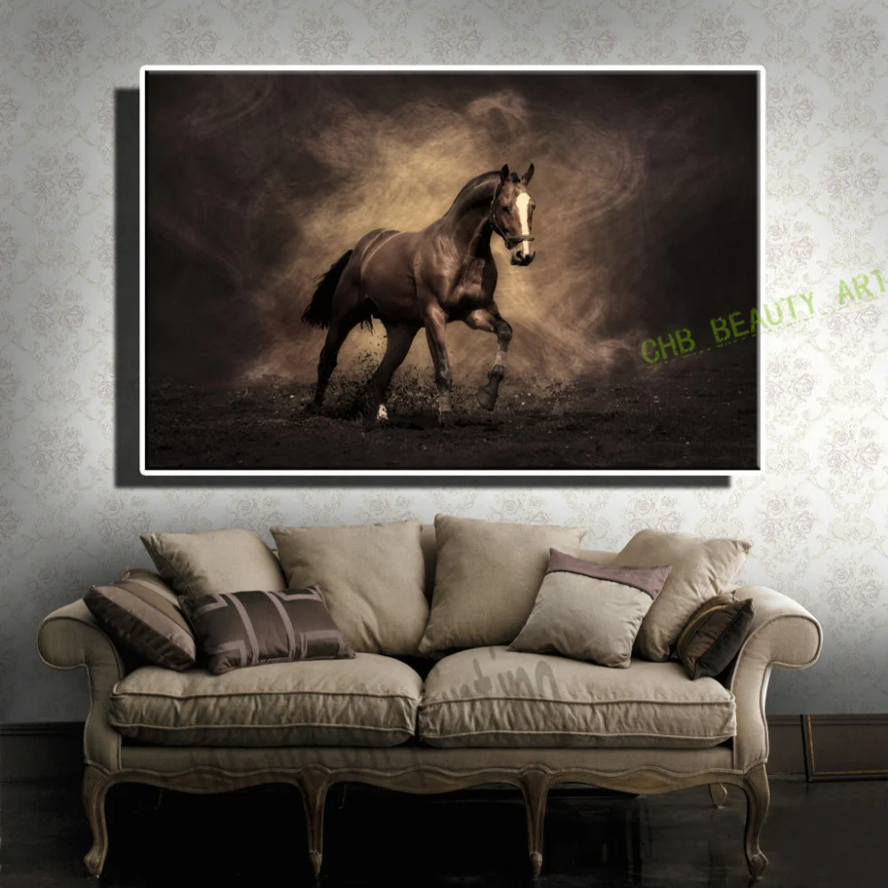Brown horse canvas painting wall art wall picture for living room home