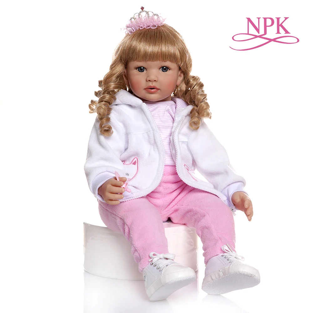 

NPK 60CM reborn toddler baby girl doll princess with long curly blonde hair doll lol toy Christmas Gift