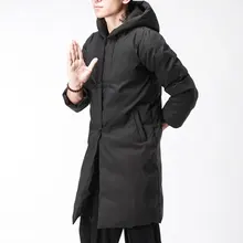 Men Chinese Style Winter Long Hooded Parkas Coat Male Thick Cotton Padded Coat Windproof Casual Outerwear