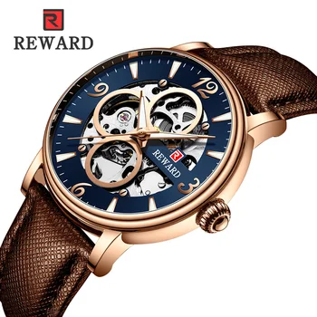 

REWARD Top Brand Luxury Men's Automatic Mechanical Watches Fashion Simple Leather Band Waterproof Wristwatches montre homme 2019