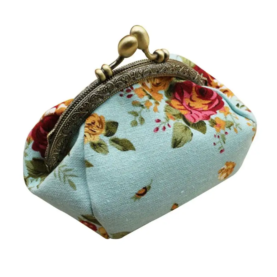 Трансер новые женские Ретро Винтажные цветок маленький кошелек с застежкой кошелек сумка-клатч для монет сумка держатель карт Высокое качество цветок Aug21 - Цвет: Синий