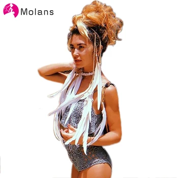 

Molans Women Fashion Bohemian Feather Headband 1970s Natural Peacock Feather Headdress Gypsy Festival Hair Accessories