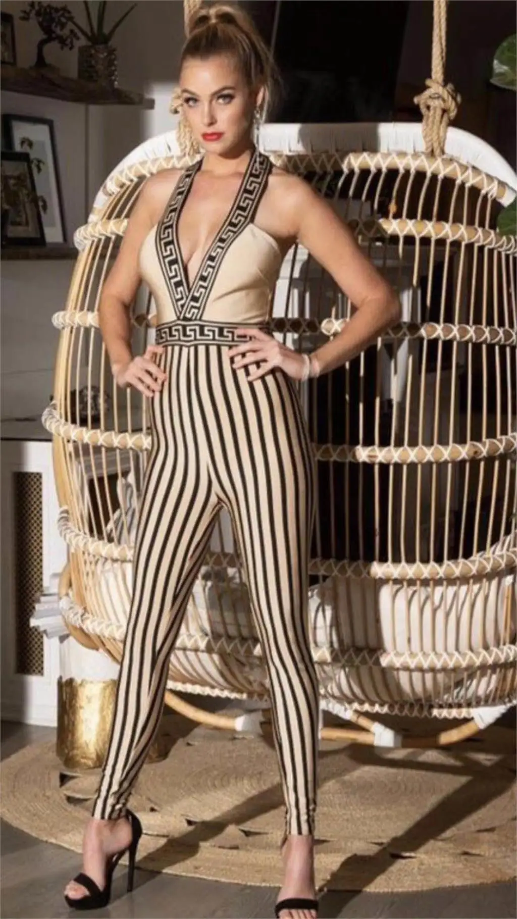 

Deavogy 2019 Women Sexy Bodycon sleeveless halter backless Evening Party bandage Jumpsuits Hot Sale