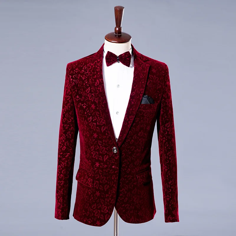 Premium Chance of  2019 new men's suits printed velvet masters grooms wedding suits jackets and pants plus bow tie