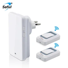 Saful Waterproof Wireless Doorbell Led Light doorbells EU US AU UK plug White Color with 2 button+1 Receiver door bell saful waterproof wireless doorbell long distance transmission remote control doorbell push button eu au uk us plug for home