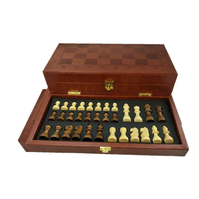 Европейские и американские Взрывные Модели Классический складной кожаный ящик шахматы 29,4x14,5x5,4 см - Цвет: Многоцветный