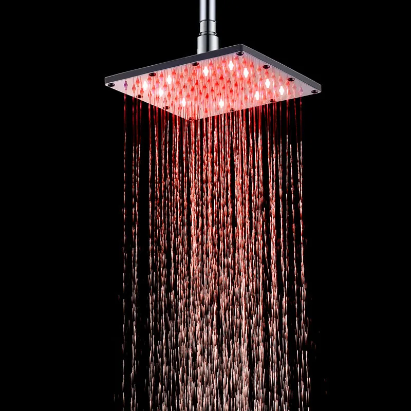 

Led Colorful Shower Head Square Spray Stainless Steel 6/8/10/12inch Sprinkler Head Temperature Sensor led light head shower led