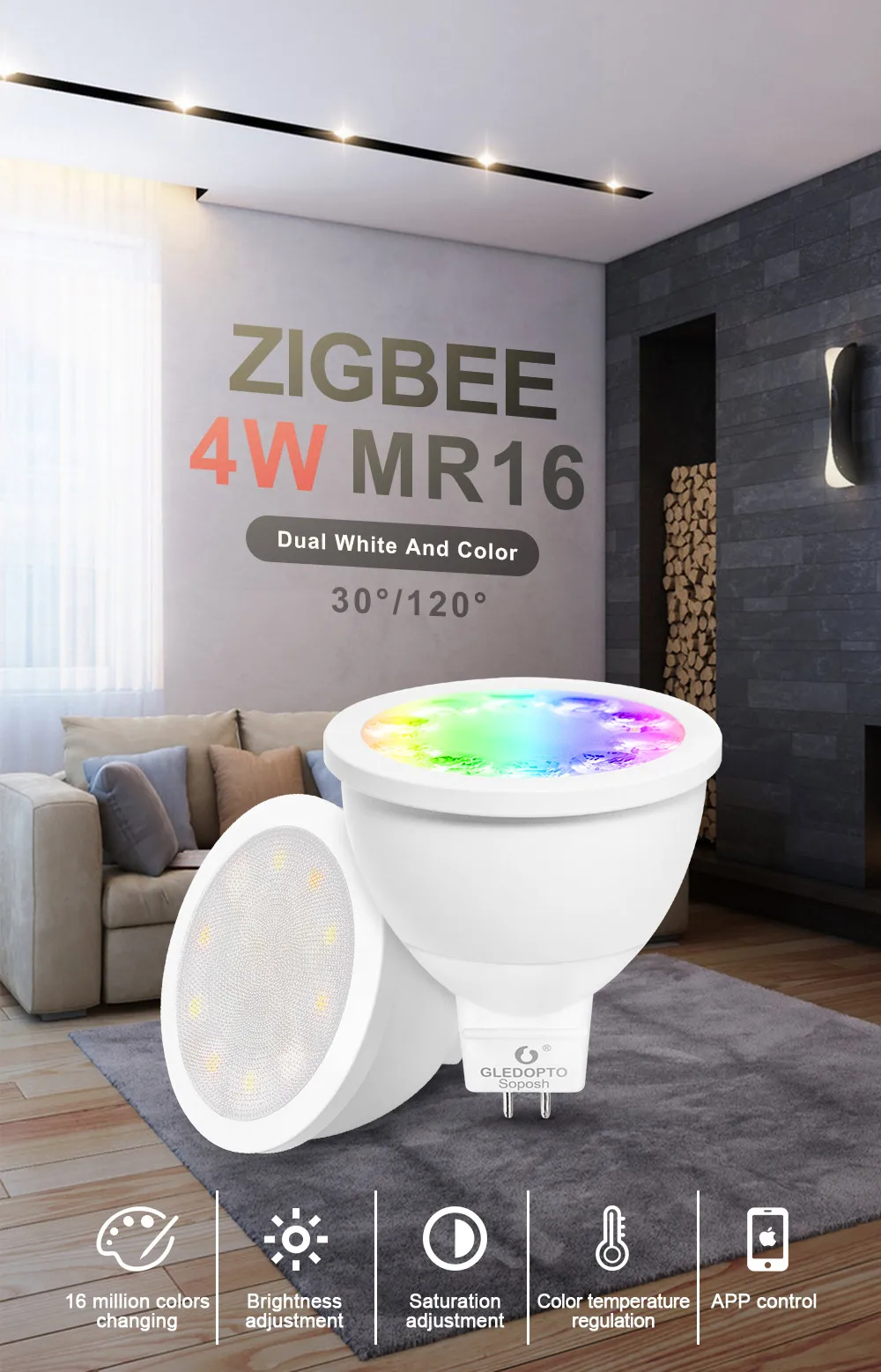 ZIGBEE MR16 Светодиодный прожектор 4 Вт RGBCCT светодиодный лампочка DC 12 В умная точечная лампа работает с ZIGBEE 3,0 шлюз Amazon Echo Plus