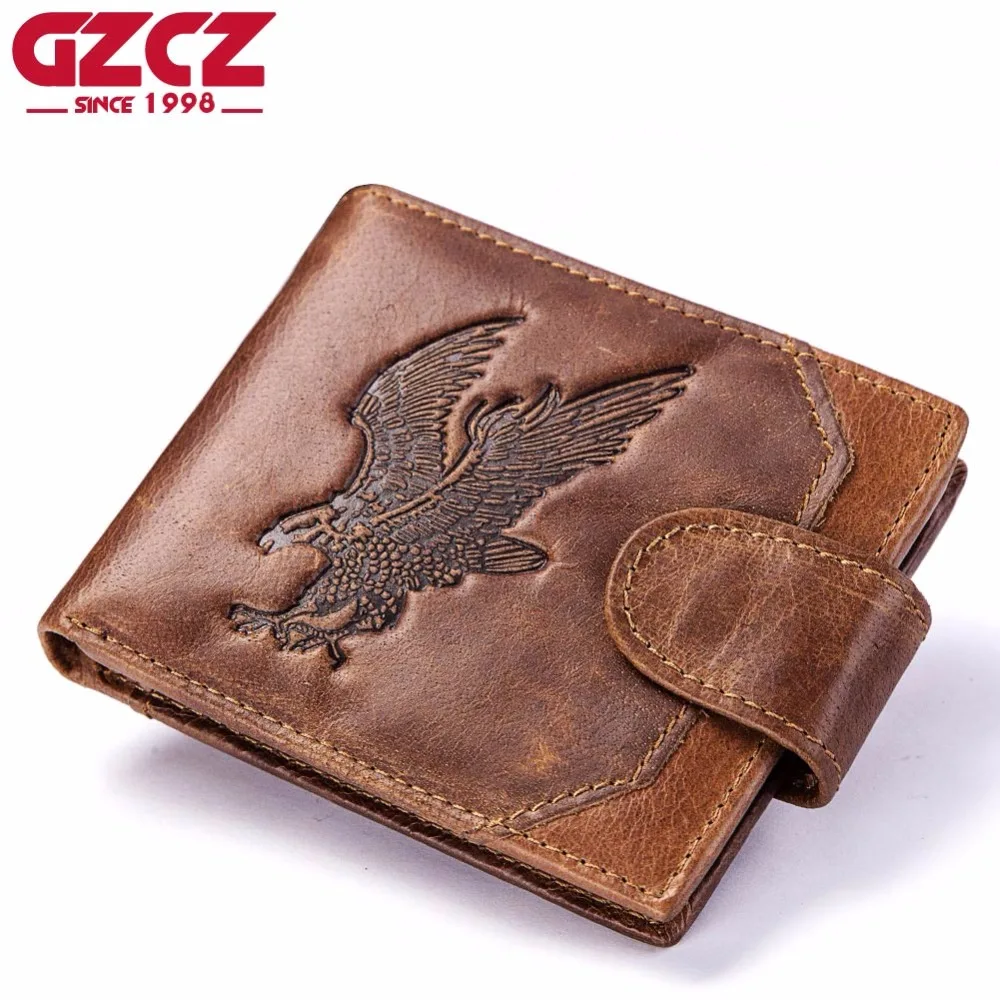 

GZCZ Men'S Wallet Genuine Leather Vintage Printing Male Purse Short Bifold Coin Purse PORTFOLIO MAN Cheap Card Holder Wallet Men