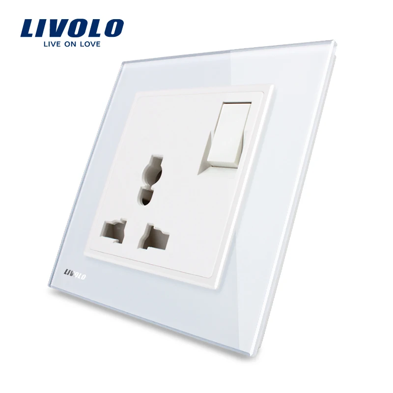 

Livolo UK standard 1 Gang 1Way Push Button Switch &3Pins Multifunction 13A Socket , White Crystal Glass Panel,VL-W2Z1C-12