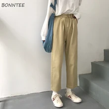 Женские джинсы, однотонные, для студентов, простые, свободные, прямые брюки, эластичные, для женщин, Ретро стиль, подходят ко всему, длина по щиколотку, джинсовая одежда, Классический шик