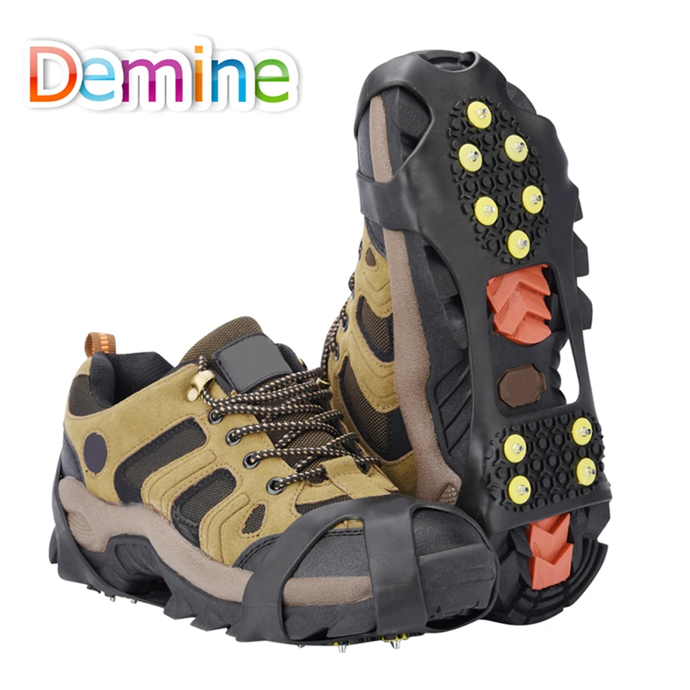 

Demine 10 Stud Shoes Crampons Ice Non Slip Snow Shoe Spikes Grips Cleats Winter Climbing Safety Tool Anti Slip Shoes Grippers