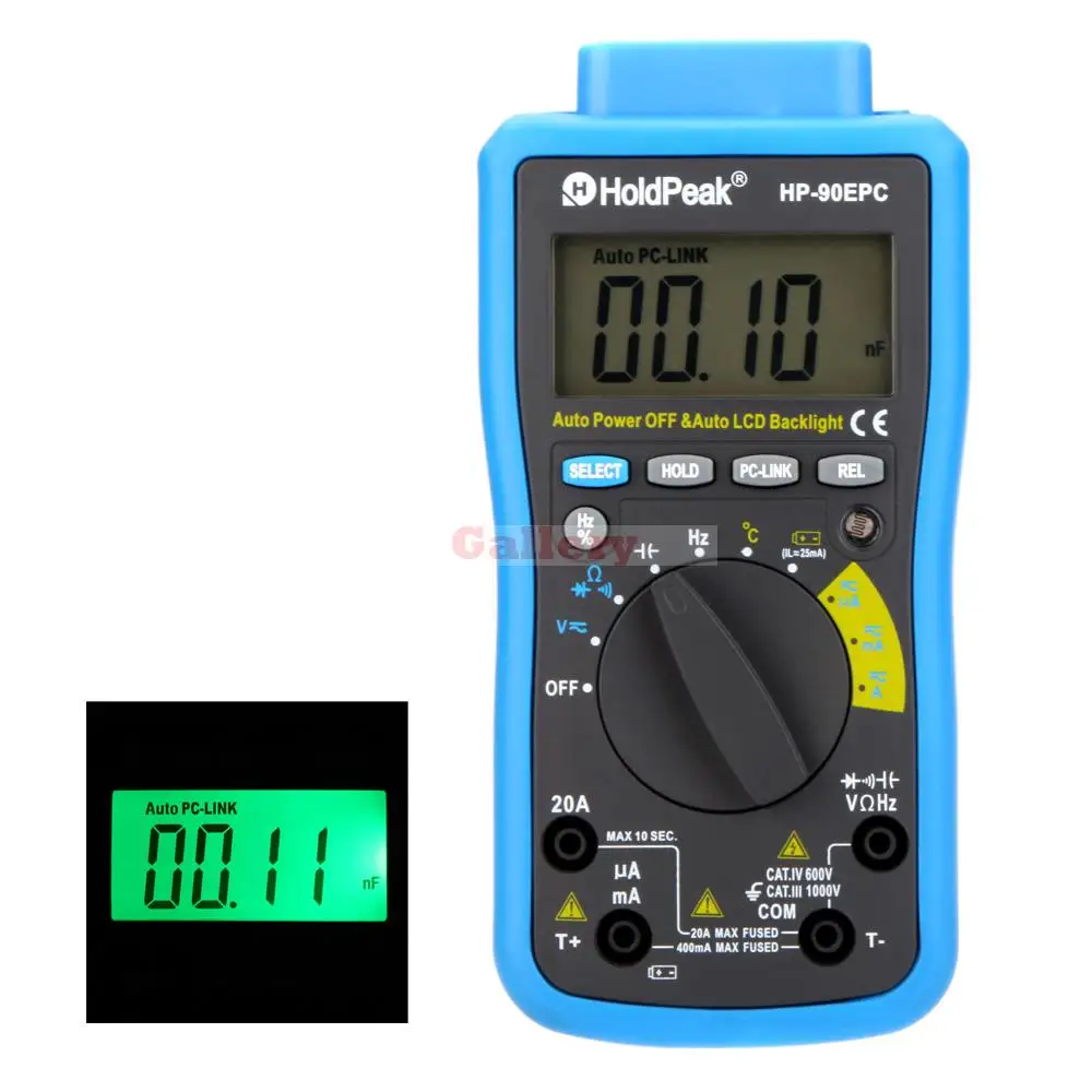 Holdpeak Hp-90epc オートレンジデジタルマルチメータ dmm キャップ hz温度計バッテリー テスター ワット usb pc リンク & lcd バック ライ