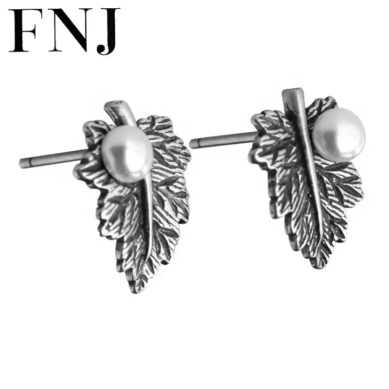 

925 Silver Stud Earring Leaf Freshwater Peal boucle d'oreille S925 Sterling Silver Earrings for Women Jewelry
