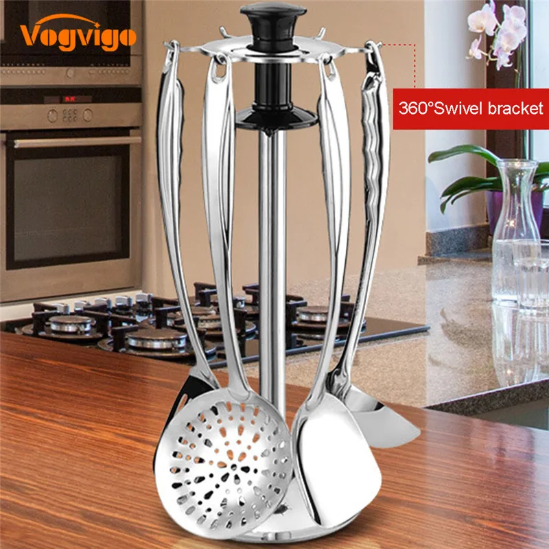 

VOGVIGO 6 Pcs Stainless Steel House Scenery Kitchen Tools Kitchenware Set Ladle,Leakage Shovel,Colander Swivel Bracket Utensils