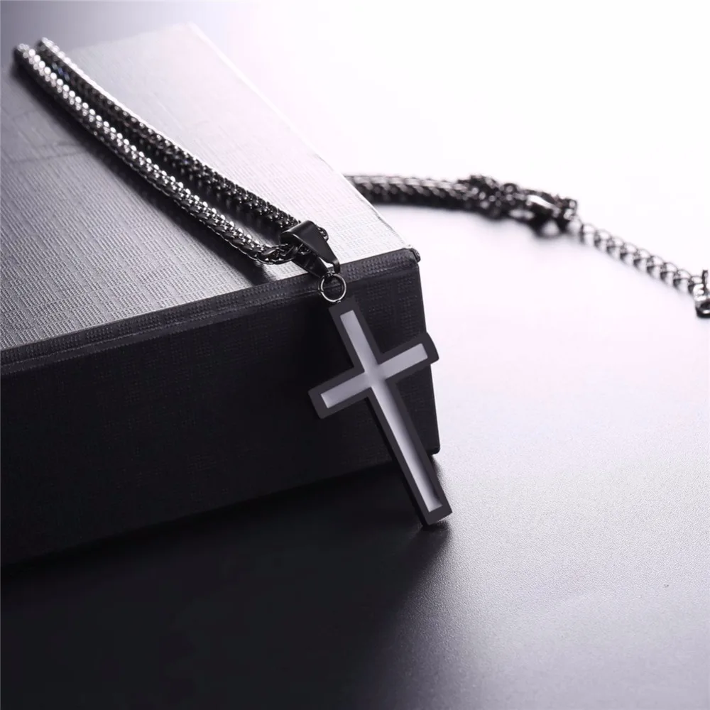 Подвеска в форме черного Креста, ожерелье для мужчин из нержавеющей стали/золотого цвета, цепочка для мужчин, христианское ювелирное изделие, простое ожерелье с крестом GP952H