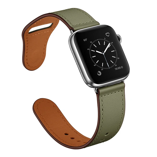 Ремешок из натуральной кожи для часов Apple Watch Band для iwatch series 4 3 2 1 Модель 38 мм 42 мм 40 мм 44 мм Высокое качество - Цвет ремешка: Army Green