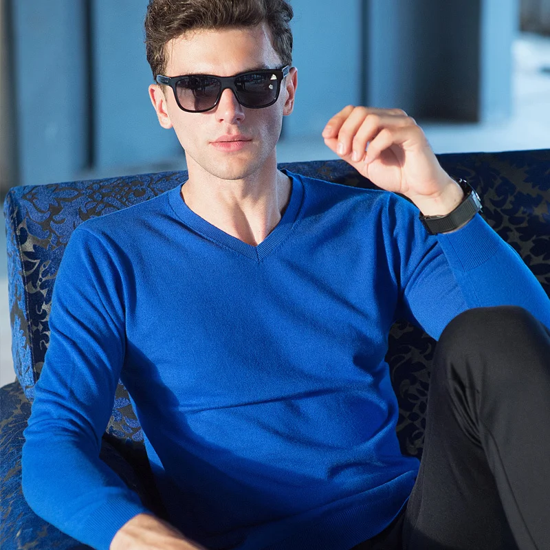 

New Arrive Male Basic Wool Sweater All-match Solid Color Sweater Men V-neck Long-Sleeve Sweater Thin Pullover Sweater
