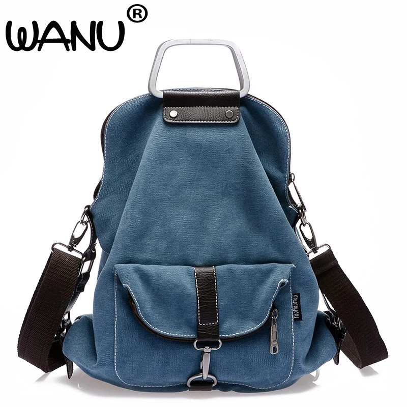 

WANU Canvas Backpack Women School Bag Teenage Girls Cute Bookbag Vintage Laptop Backpacks Female Hand Bag
