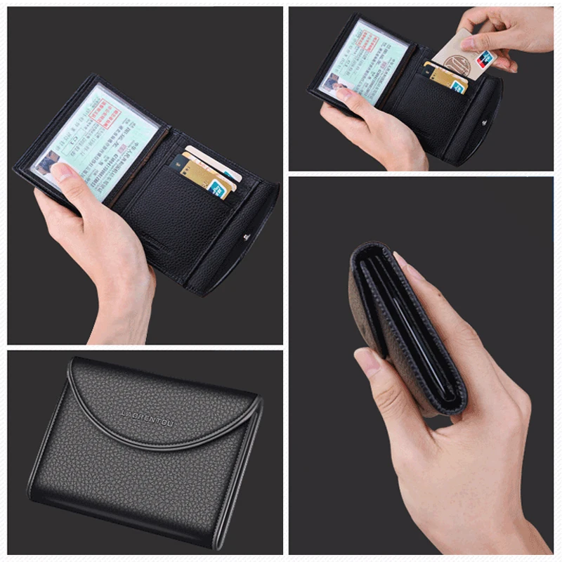 Laorentou Business Card Holder Genuine Leather Driver's license Case Vintage Casual Clutch Position Purse for Men|Кошельки| |