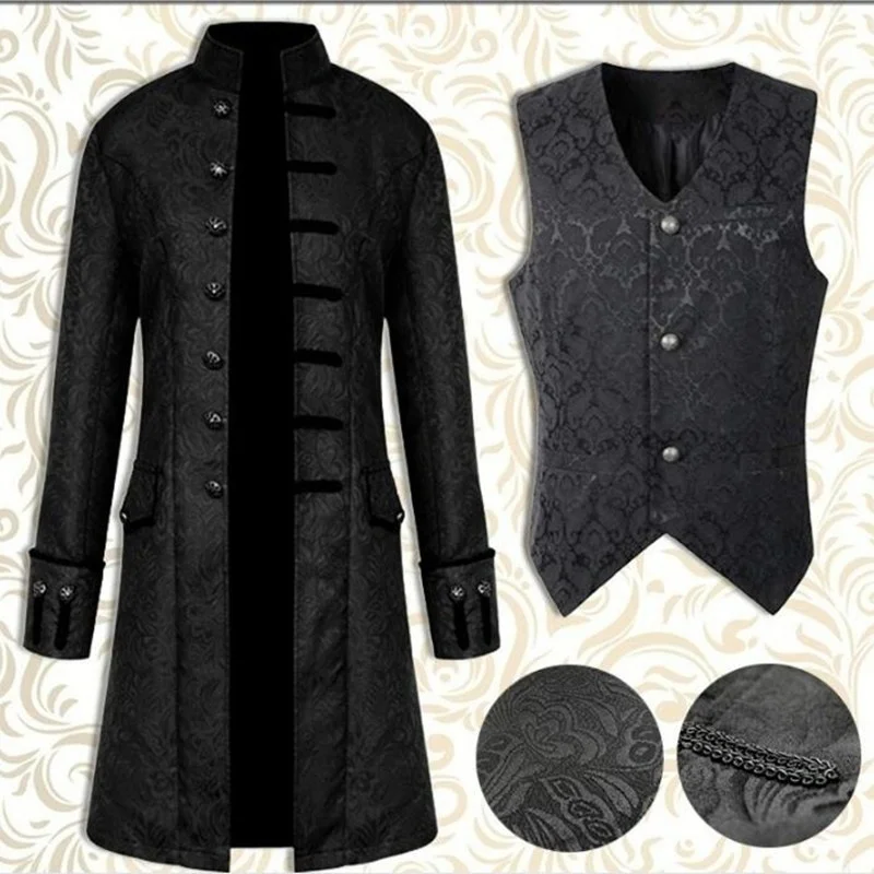 Finest  New Steampunk Men's Windbreakers Retro Trench Man Jacket Coat Gothic Victorian Dress Uniform Mediev