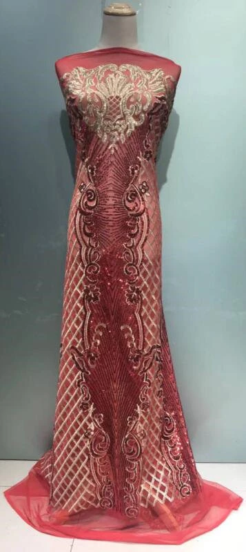 

Best selling style 5 yards sequins african lace fabric party / wedding dress hot lace fabric red special best quality lace