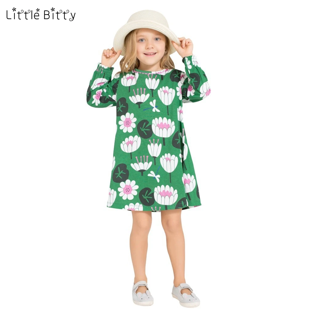 

Little Bitty girls dress 2017 Autumn long Sleeve Girl Dress Style Flower and leaves Brand baby girls dress girls dresses