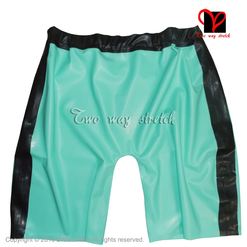 Бермуды латекса резинки полосами двух сторон сексуальные трусики Long Leg Boxer короткие резиновые горячие Штаны hotpant снизу трусики KZ-066