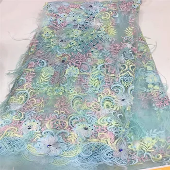 

2018 Grace Nigerian Laces Fabric High Quality Feather Tulle African Laces Fabric For Wedding Dress African French Tulle Lace