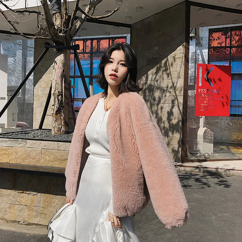 Mouton Automne Fourrure Manteau Vêtements naichase De Laine Coréen Chenwufen Vintage 100 beige 2018 Hiver Veste Femme Femmes Zt1655 AIF7wO