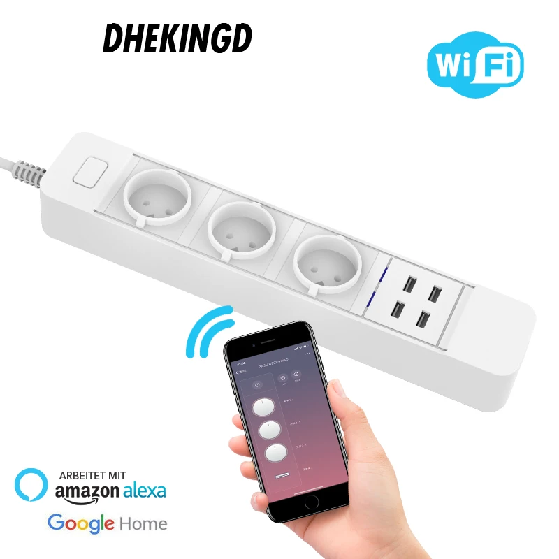 

wifi smart power strip socket with 3 EU 4USB Charging Port Timing App Voice Control Work with IFTTT Alexa Google Home Assistant