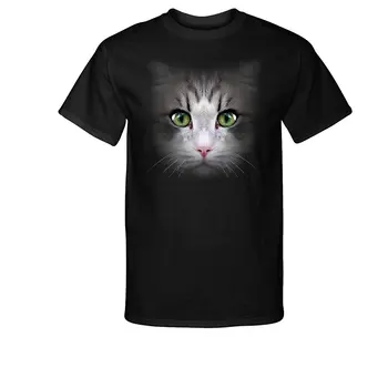 

2019 Fashion Cotton Tee Shirt Fashion Cat Face Green Eyes Animal T-Shirt