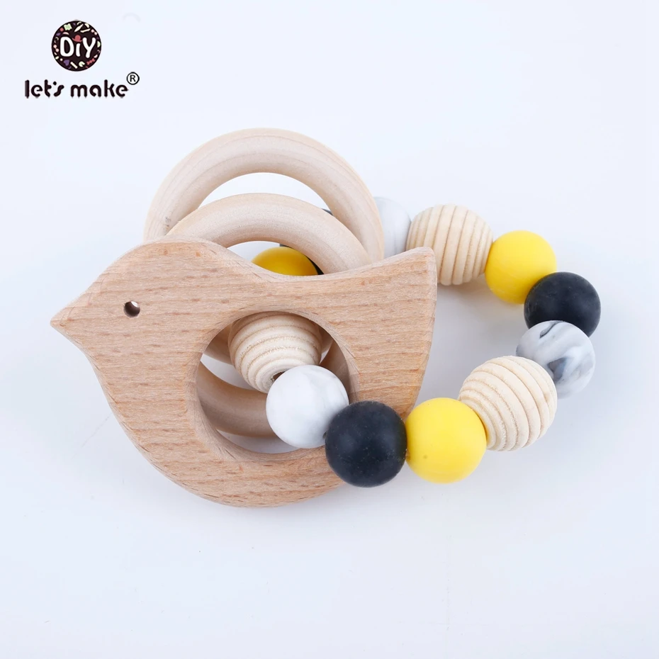 

Let's Make 1pc Baby Rattle Accessories With Doub Wood Loop And Wooden Lovely Bird Toy Food Grade DIY Teether Nursing Bracelet