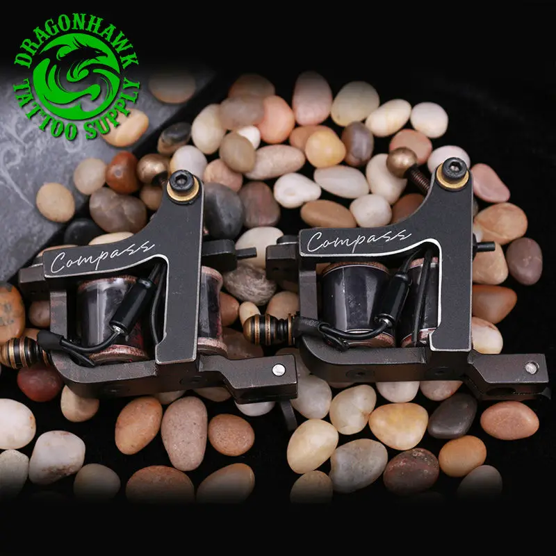 2pcs Professional Tattoo Guns Compass Tattoo Machine Liner And Shader Steel Frame Copper Coils Tattoo Gun