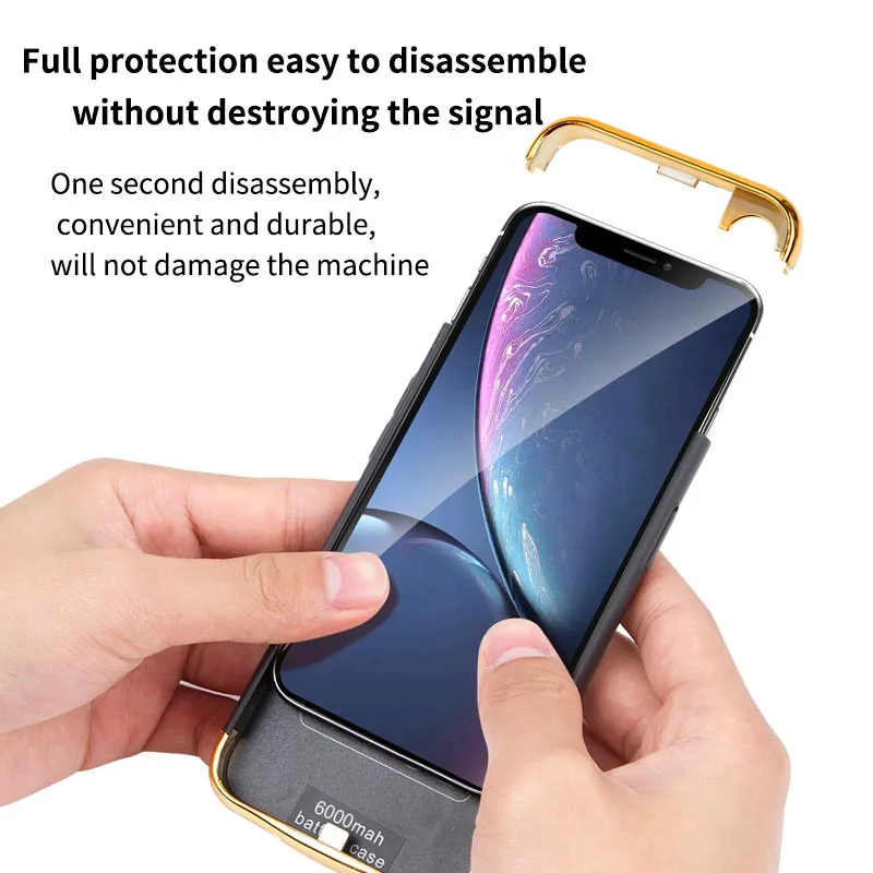 6000 mAh аккумулятор чехол для iPhone XR трехступенчатая пластина металлическое зарядное устройство Крышка для iPhone XR 360 градусов Полная защита Funda