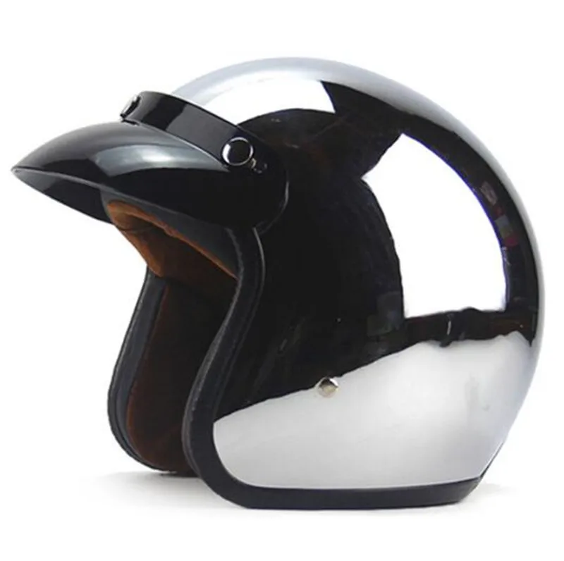 New Vintage Retro Motorcycle Helmet Silver Plating 3 4 Open Face Helmet Cruiser Touring Chopper Motorbike