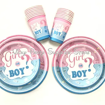 

48pcs/lot Gender Reveal Disposable Tabelware Set Boy or Girl Pink Blue Party Paper Cup Plate Gender Reveal Tableware Supplies