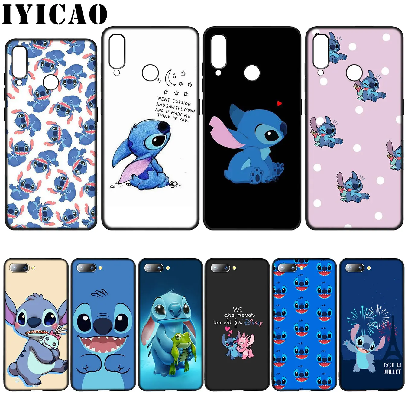 

IYICAO Cute Cartoon Stich Silicone Soft Case for Huawei Y7 Y6 Prime Y9 2018 Honor 8C 8X 8 9 10 Lite 6A 7C 7X 7A Pro