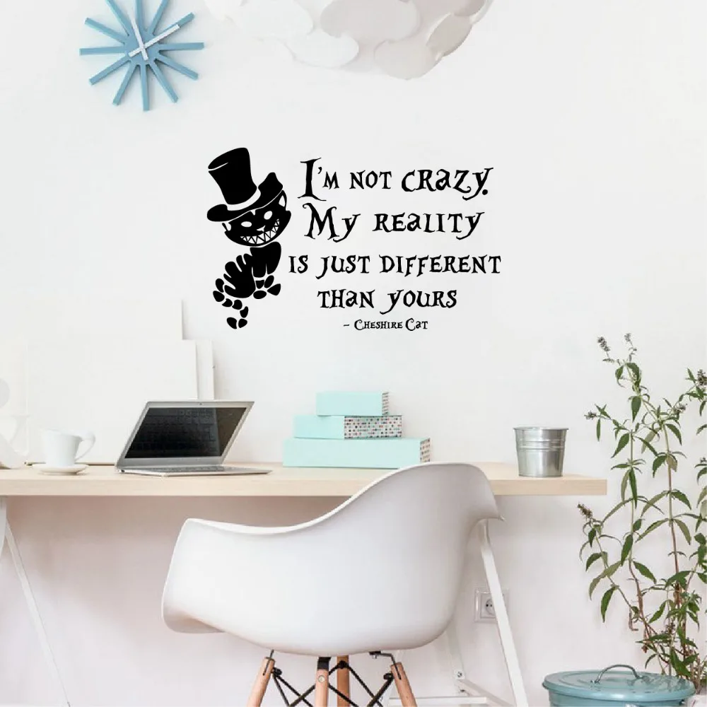 

Alice In Wonderland Wall Stickers Cat Quotes "I Am Not Crazy.." Vinyl Wall Decals Room Art Decoration DIY Home Decor