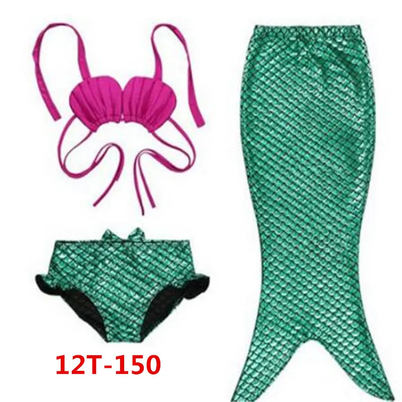 Детский купальный костюм с хвостом русалки для девочек, 3 предмета раздельный купальник, костюм для плавания, бикини, купальный костюм, одежда От 3 до 12 лет - Цвет: green 150