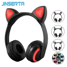 JINSERTA Cat Rabbit Deer Devil Ear Headphones 7 Color LED Flashing Glowing Wireless Bluetooth Headphone For Cosplay Kids Gaming
