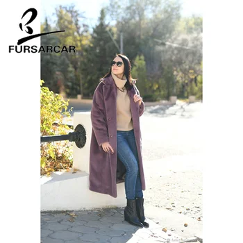 

FURSARCAR Whole Skin Real Mink Fur Coat Women Fashion New England Style Female 120 CM Winter Mink Fur Coat With Turn-down Collar