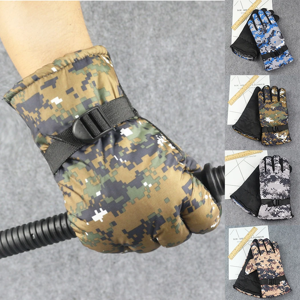 Для мужчин камуфляж Зимние перчатки ветрозащитный бархат теплые лыжные водительские перчатки Camo варежки Мужской тренировки тактический