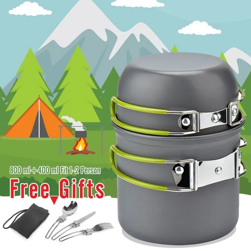 

Ultralight Camping Cookware Utensils Outdoor Tableware Set Hiking Picnic Camping Folding Tableware Pot Pan 1-2Persons Free Gifts