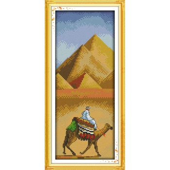

Egyptian pyramids landscape diy Needlework printed Cross stitch Embroidery Scenic Counted White canvas Cross-Stitching handmade